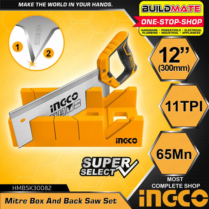 INGCO Miter Box And Back Saw Set 12" Inch 11TPI Mitre Box Lagari Set Tool HMBSK30082 •BUILDMATE• HT2