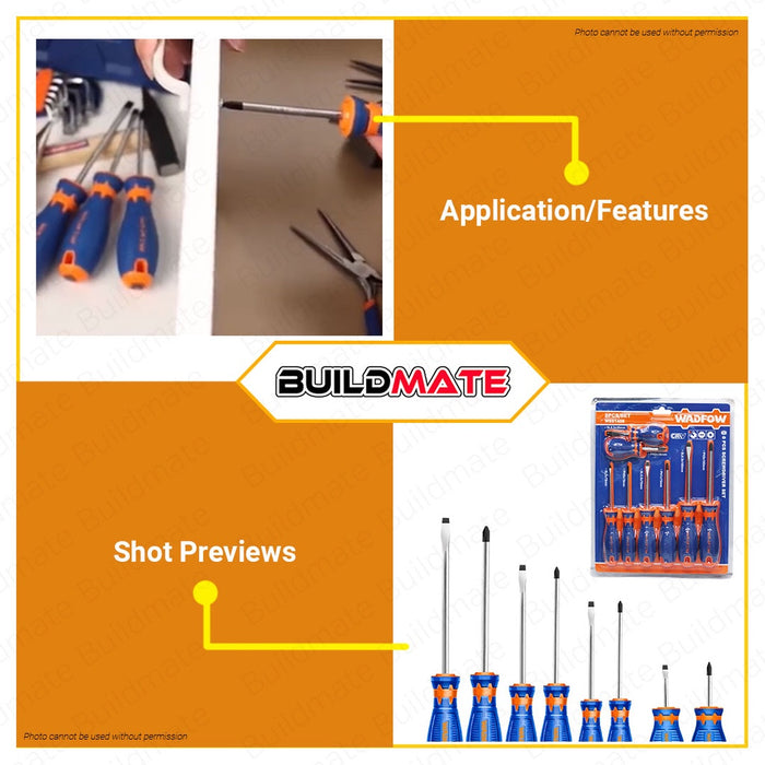 WADFOW 8PCS Screwdriver Set Phillips & Slotted Screw Driver Hand Tools Set WSS1408 •BUILDMATE• WHT