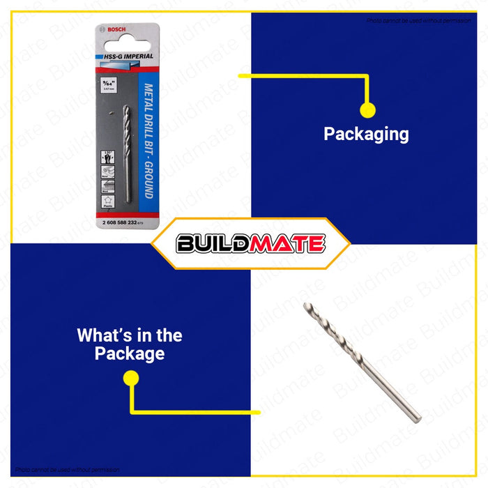 BOSCH Metal Twist Drill Bit - Ground HSS-G 5/64" - 1/2" Inch for Rotary Drills & Drivers Solid Drilling •BUILDMATE• BAX