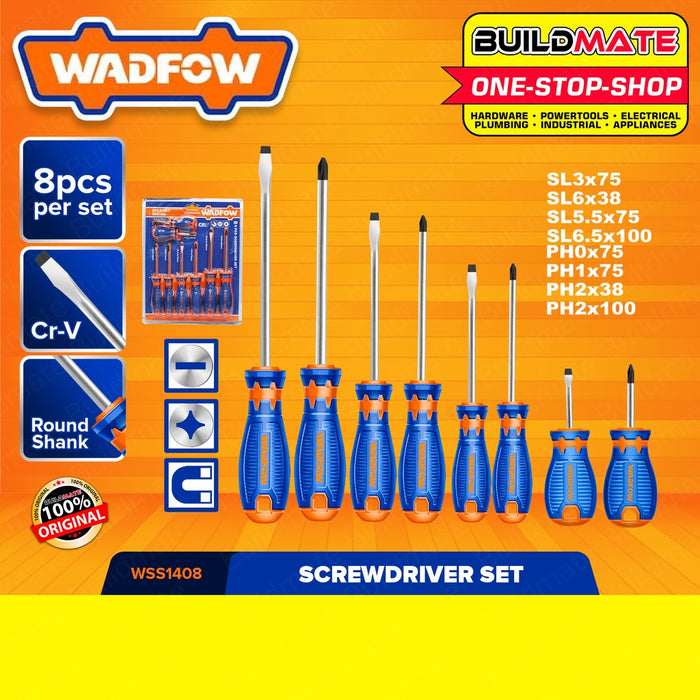 WADFOW 8PCS Screwdriver Set Phillips & Slotted Screw Driver Hand Tools Set WSS1408 •BUILDMATE• WHT