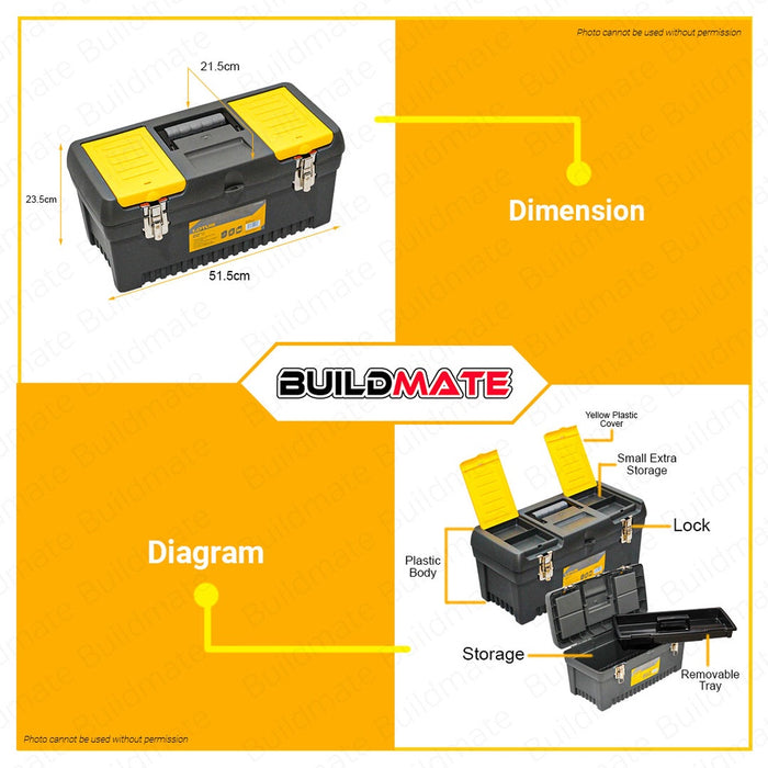 LOTUS Tool Box Organizer 20" Inch Toolbox Metal Latches Storage Box With Tray LTTSTB2000 •BUILDMATE•