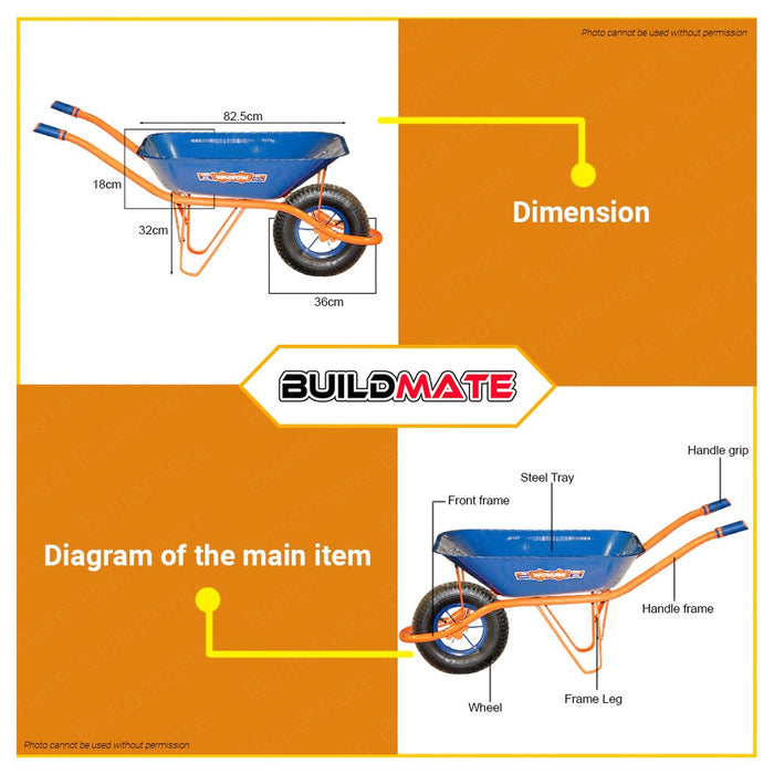 WADFOW Wheel Barrow 130kg Pneumatic Wheel Garden Cart Garden Wheelbarrow WWB1F01 •BUILDMATE• WHT